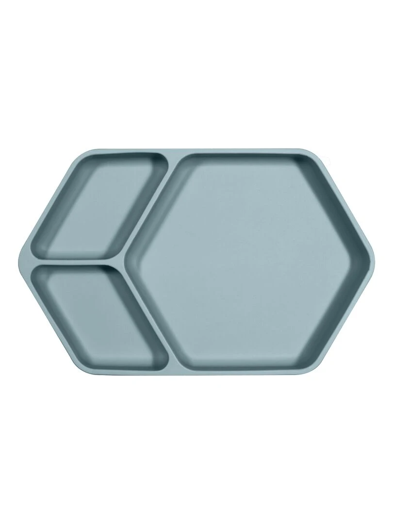 Assiette ventouse carré en silicone Bleu gris