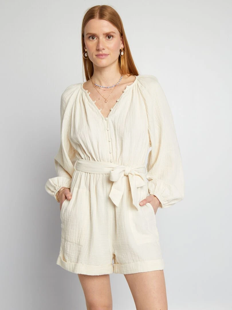 Combishort en gaze de coton Beige