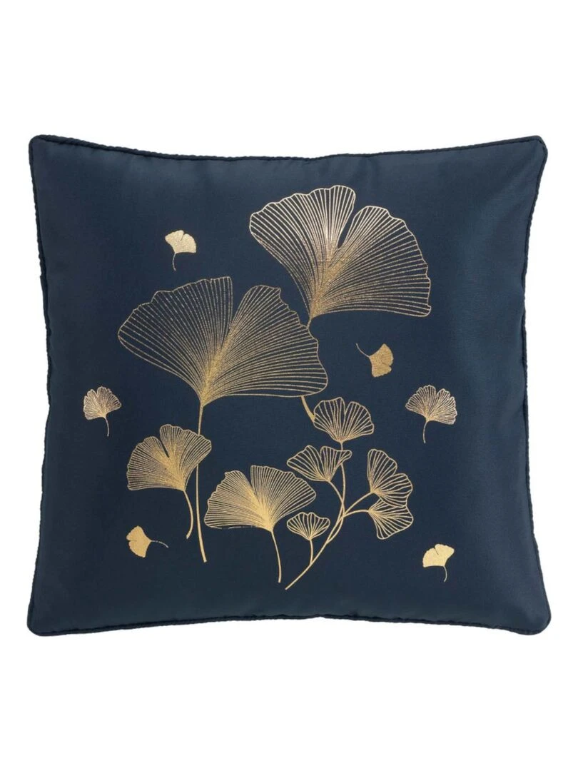 Coussin passepoil 40x40 Bloomy Marine/Or Bleu