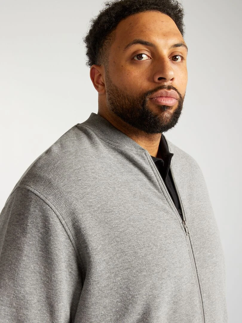 Sweat zippé en maille à rayures   Gris