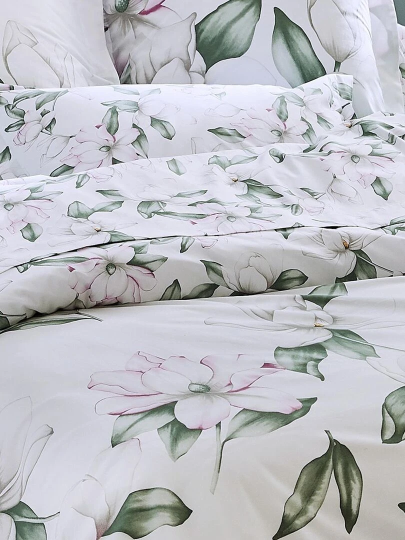 Parure housse de couette Magnolia Sauge   Blanc