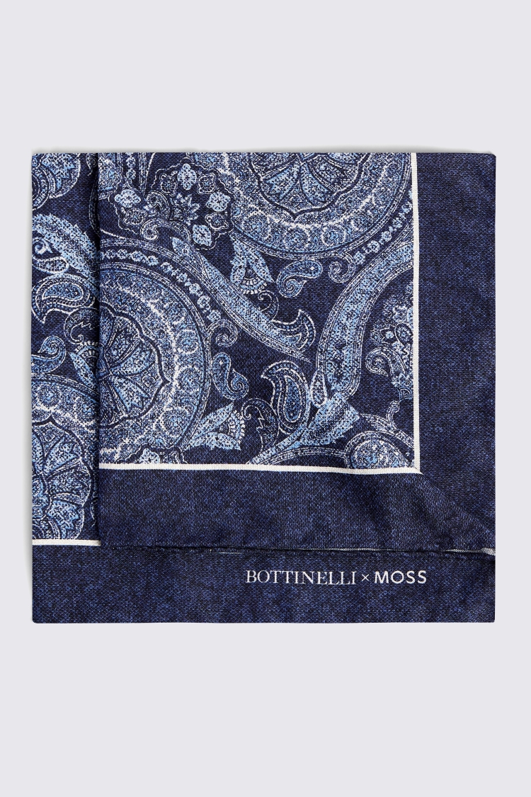 Bottinelli Navy Silk Paisley Pocket Square Buy Online at Moss