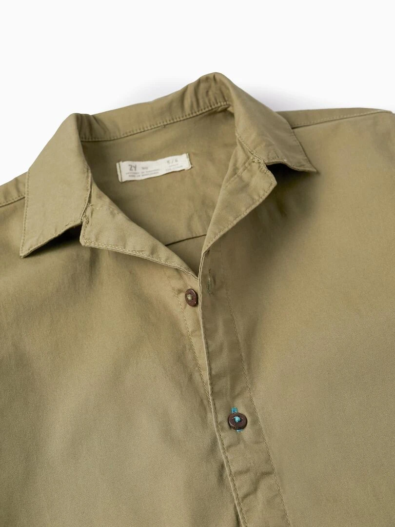 Chemise en Sergé de Coton pour Garçon manches courtes CUBA   Vert foncé