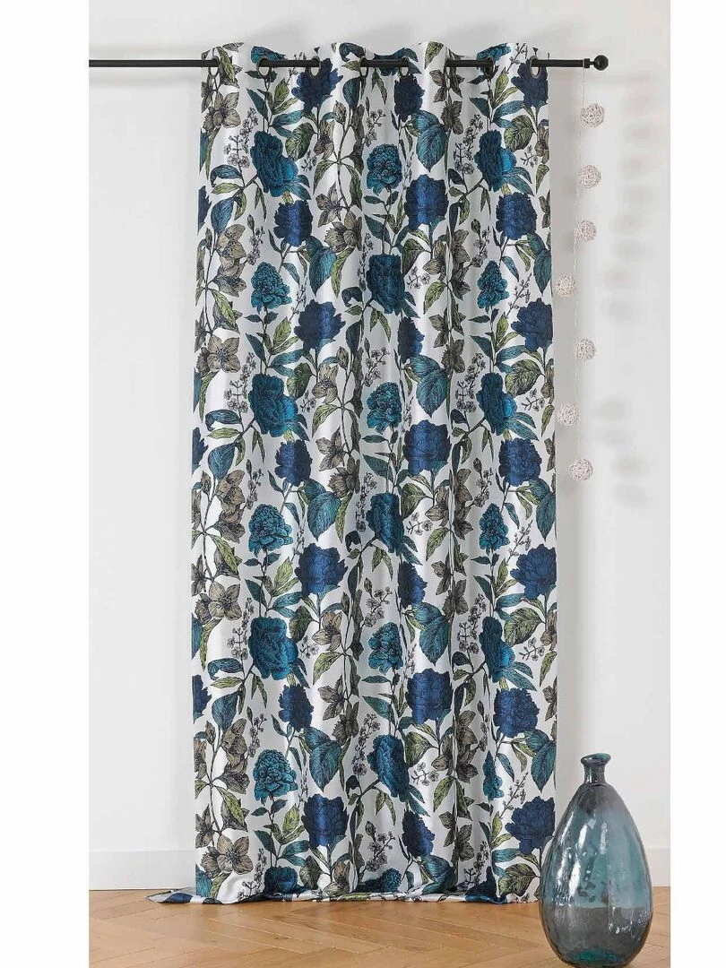 Voilage opaque et fleuri Bleu