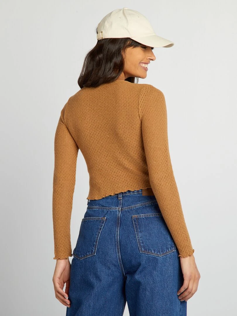 Tee shirt crop top ajouré   Marron