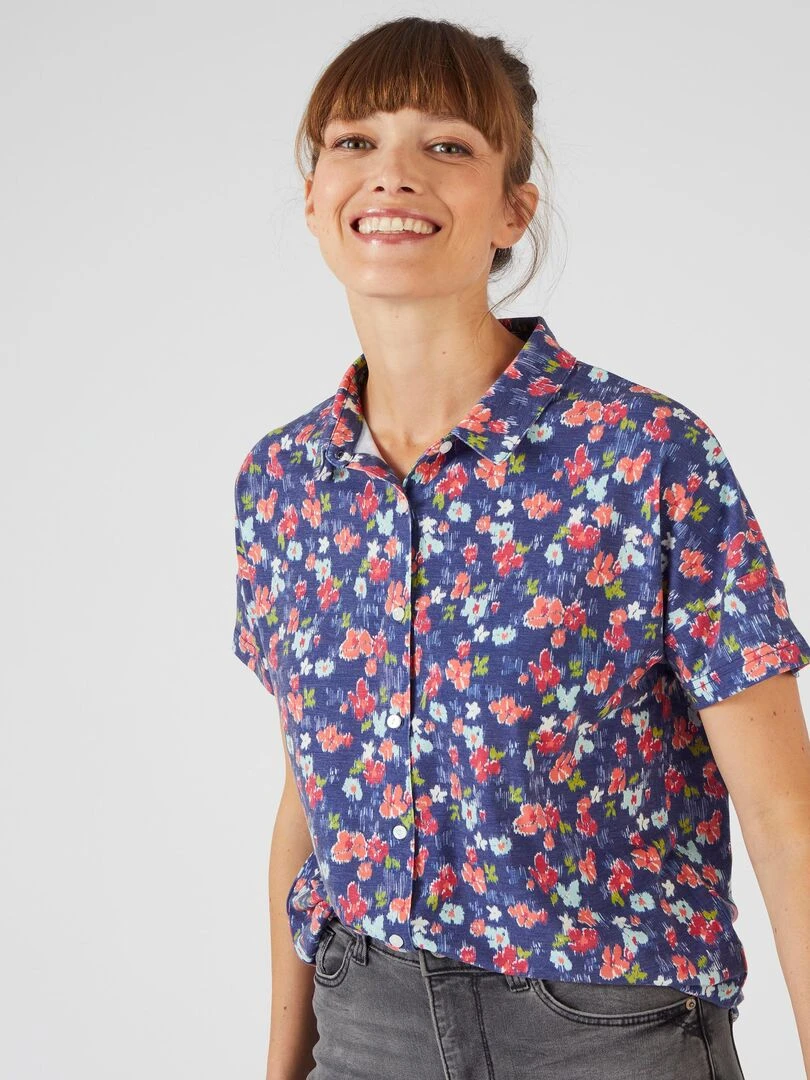 Tee shirt col chemise Climatyl Damart Bleu marine