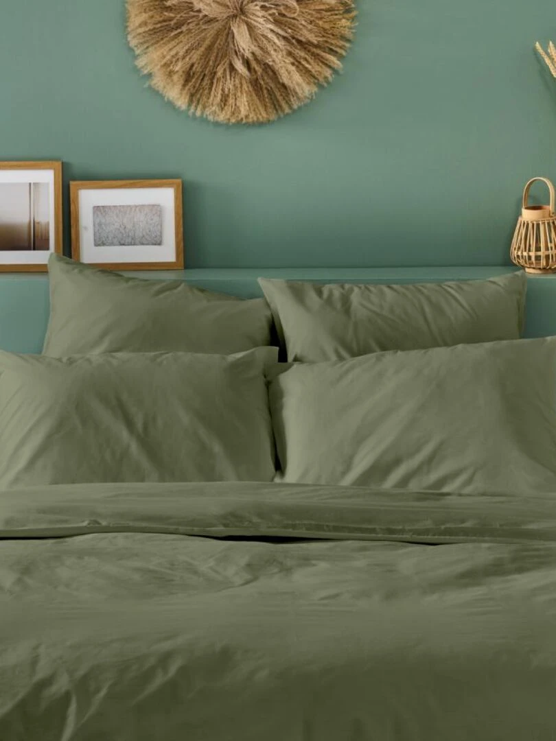 Bleu Câlin Taie d'oreiller unie Percale de coton 80 fils/cm² Kaki