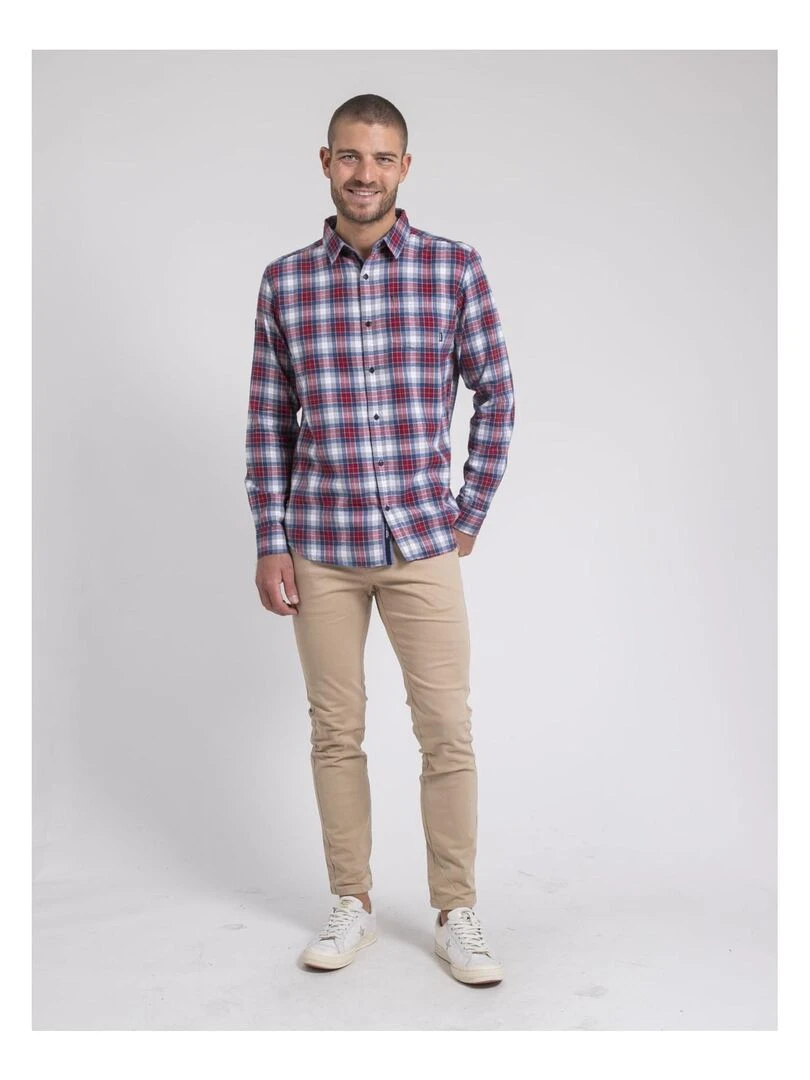 Chemise manches longues carreaux pur coton flanelle TADONOL   Rouge