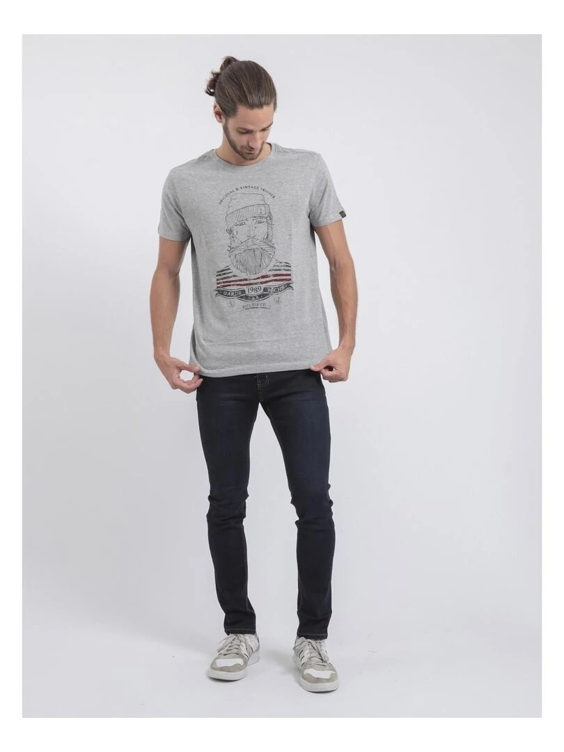 T shirt col rond pur coton JABRUN   Gris