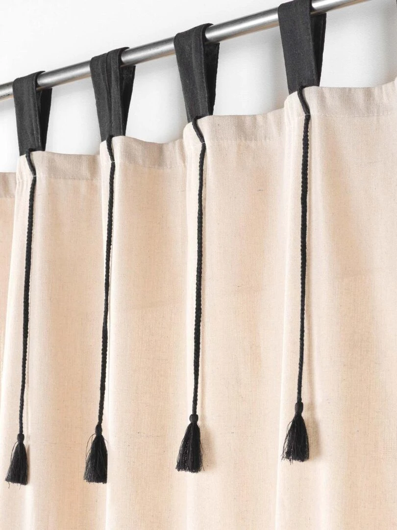 Rideau à passants et pompons Beige