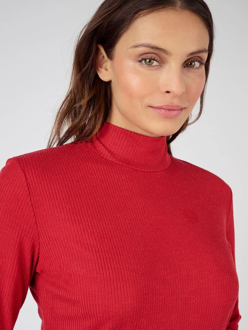 Sous pull col montant maille côtelée Thermolactyl et soie Damart Rouge