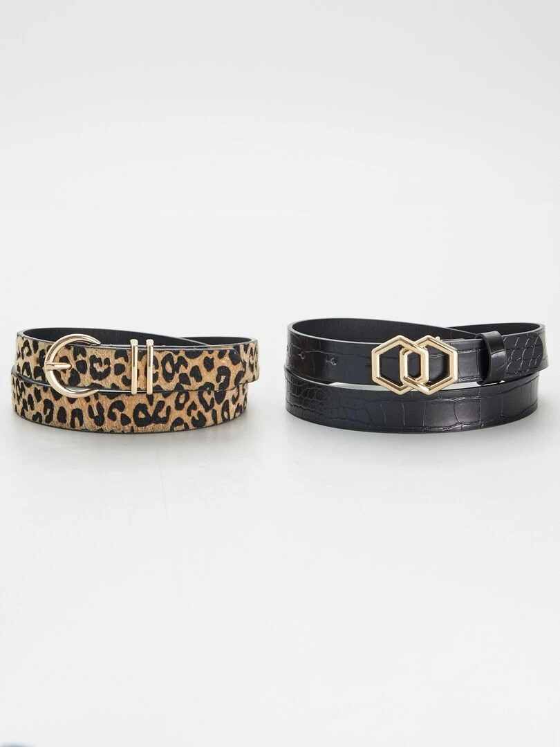 Lot de 2 ceintures fines Noir/marron