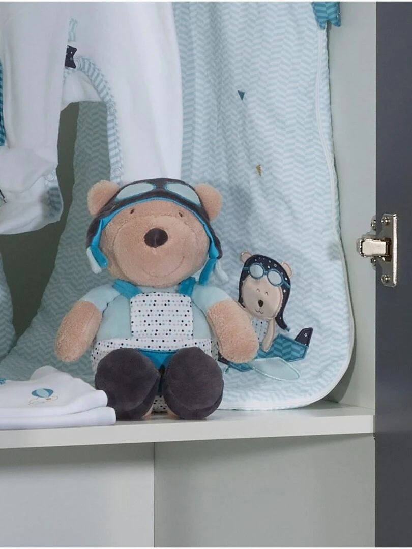 Doudou Ourson en velours Bleu   SAUTHON   Bleu