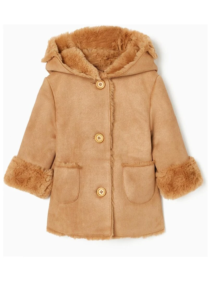 Manteau en Suédine et Fausse Fourrure Bébé Fille LE CHALET Beige