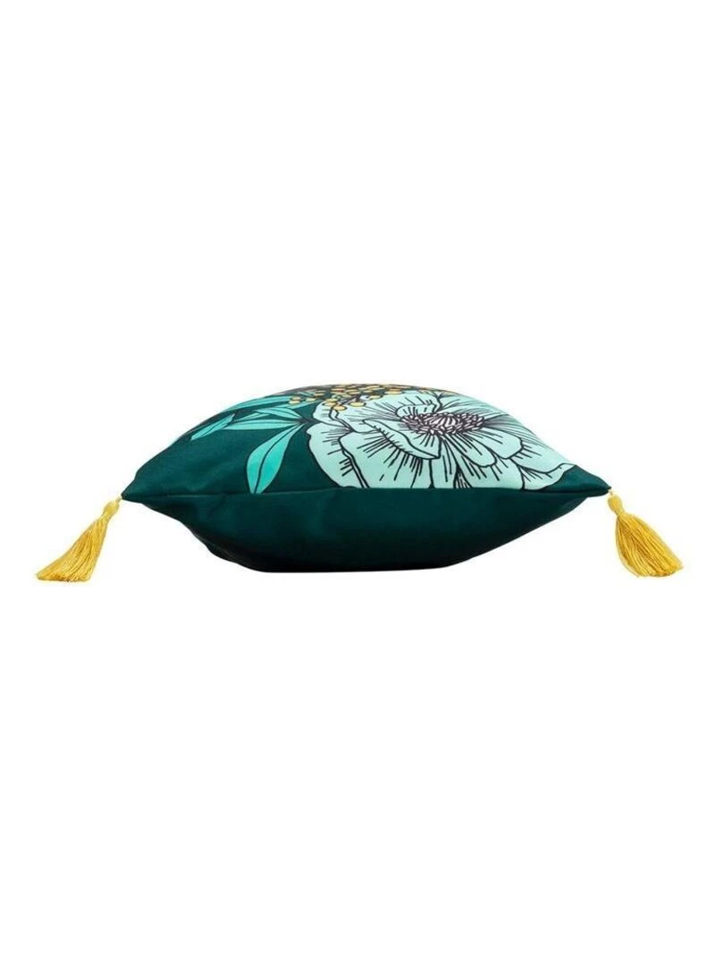 Coussin pompons 30x50 Bohoflora Bleu