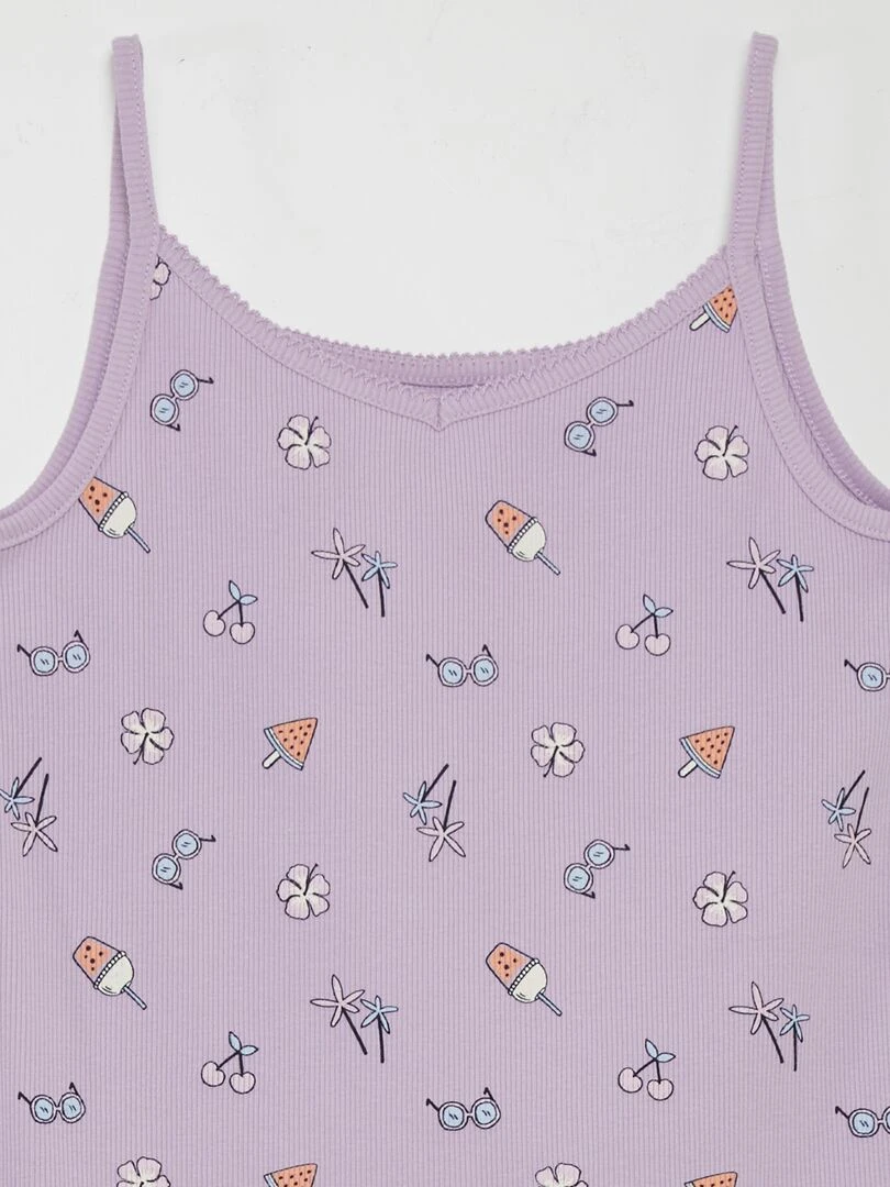 Chemise de nuit imprimée à bretelles   Blanc