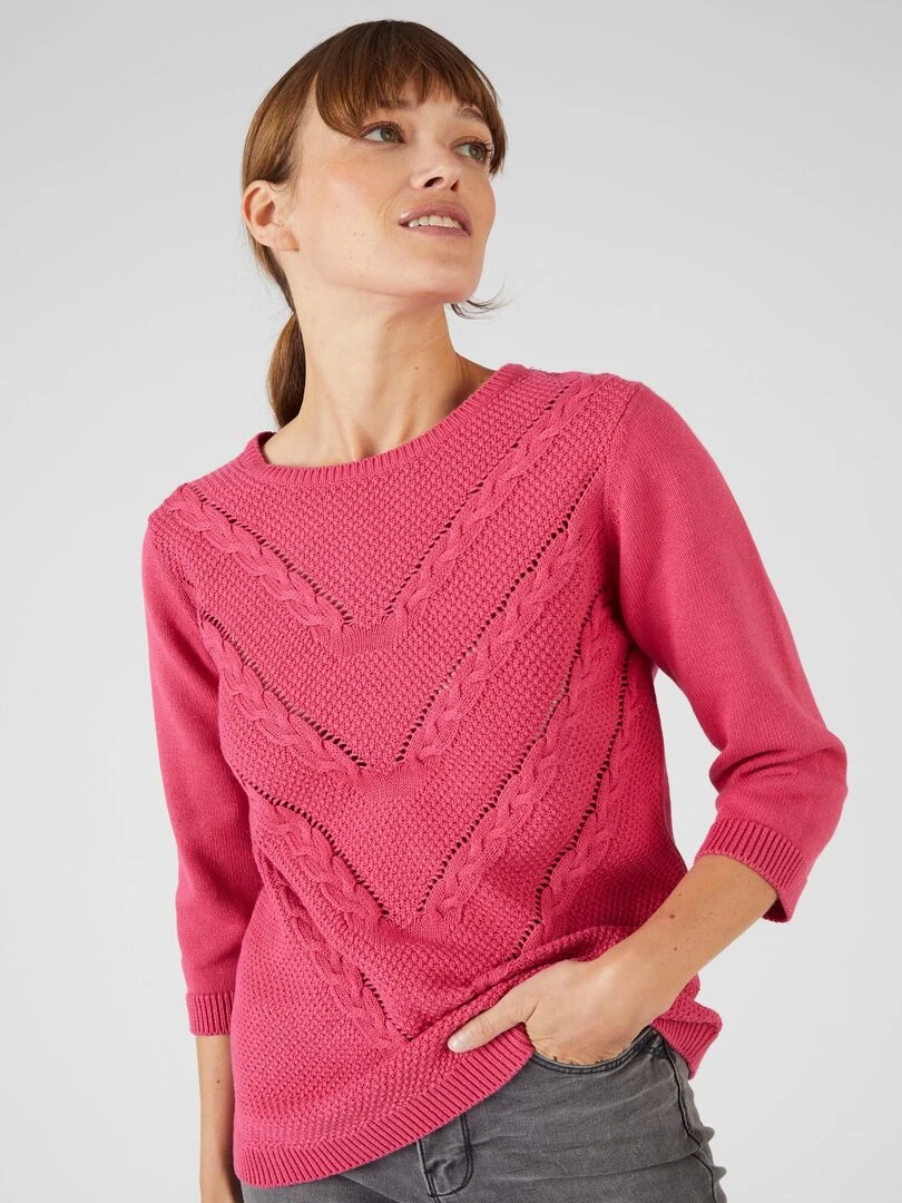 Pull torsadé col rond   Damart   Rose framboise