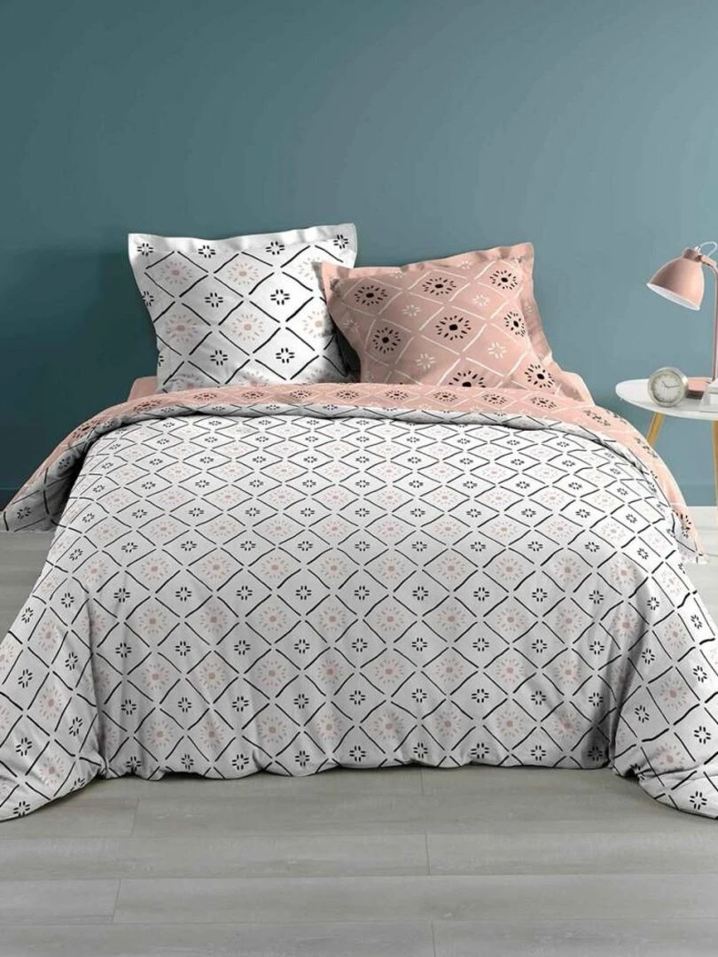 Housse de couette 240x220 + 2 taies Tahina rose coton 57 fils   Rose