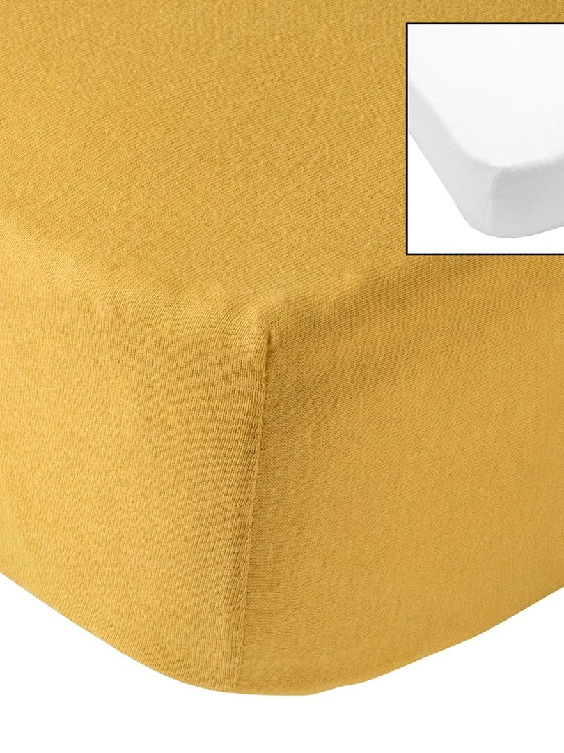 Lot de 2 draps housses unis 60x120 cm   Moutarde/Blanc   Jaune