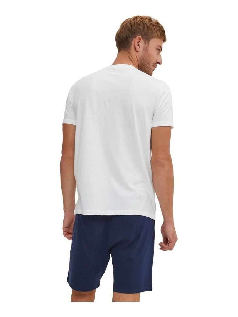 Ensemble Pyjama court Tshirt col rond homme en coton Serge Blanco Blanc