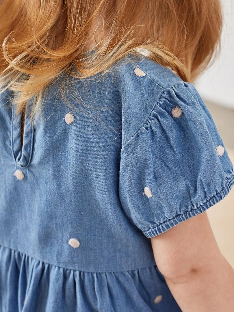 Set robe denim à pois + legging bleu/écru Noukie's Bleu
