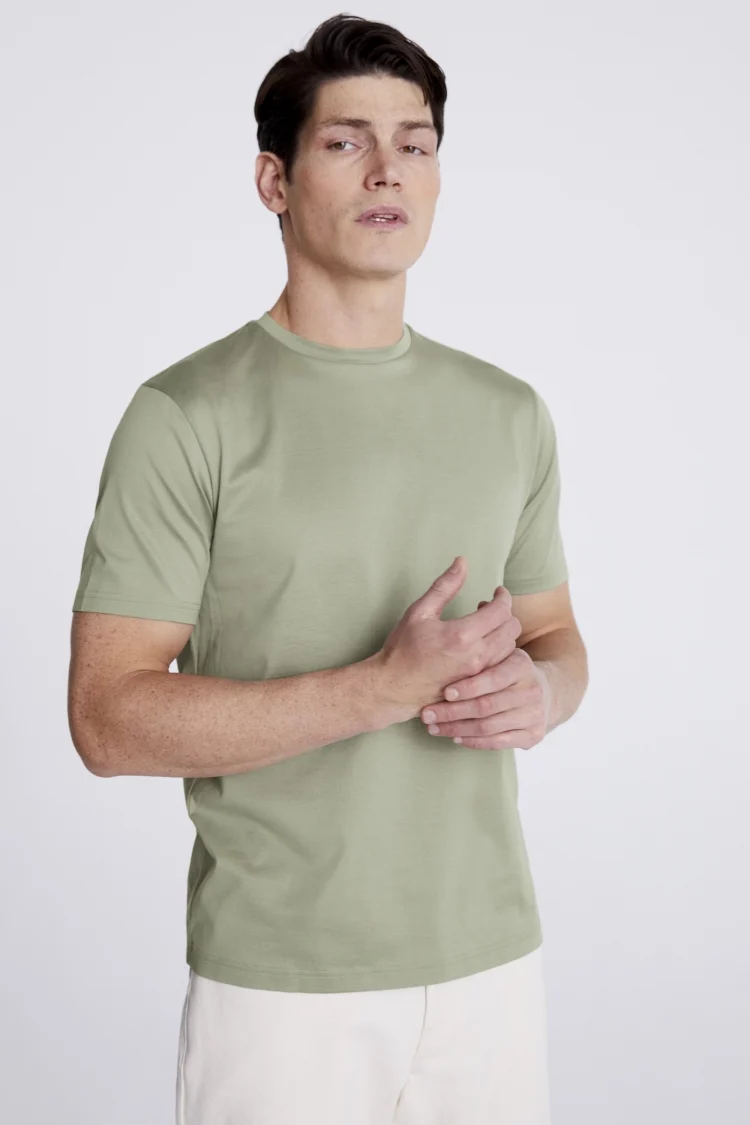 Sage Mercerised Crew Neck T-Shirt Buy Online at Moss