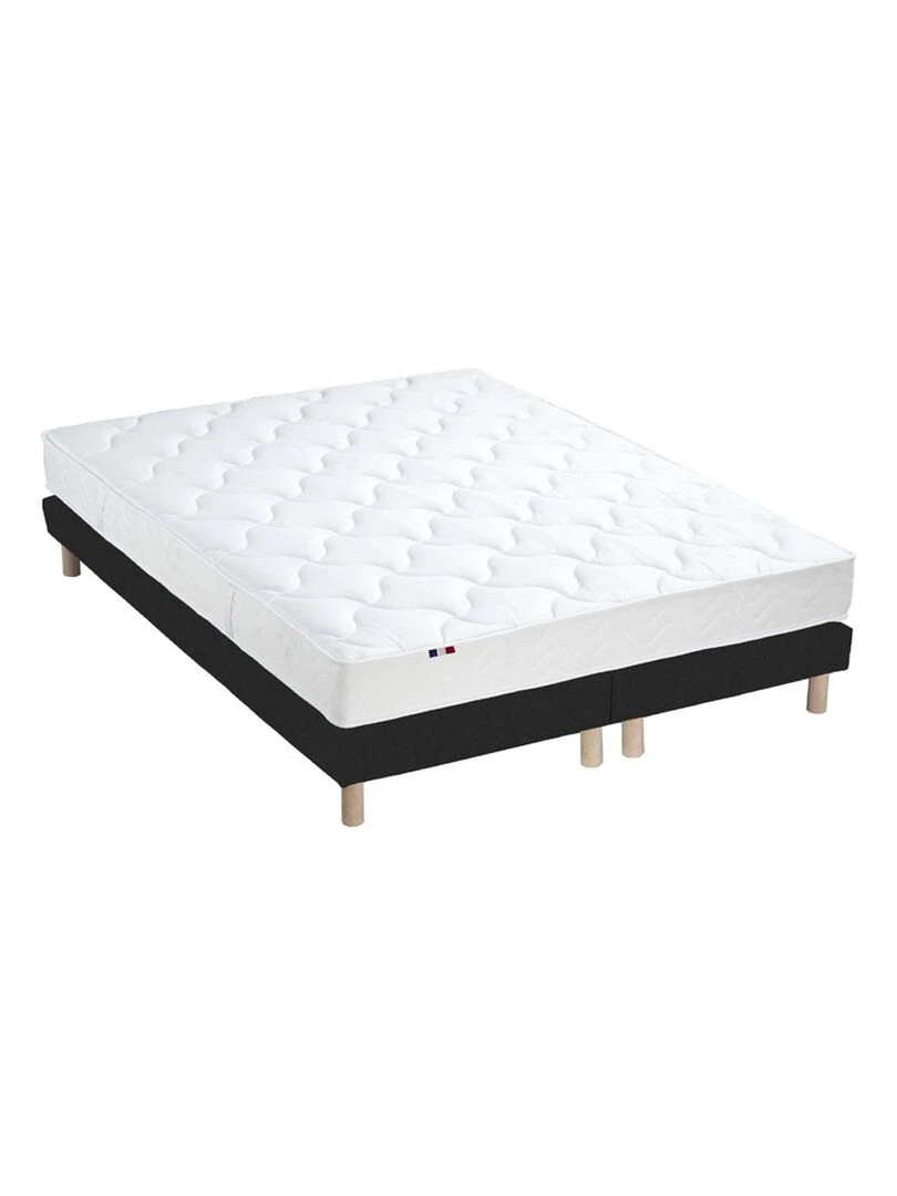 Ensemble Matelas 100% latex 3 zones ESSENTIEL + Sommier Fabriqué en France Sommier Noir Noir