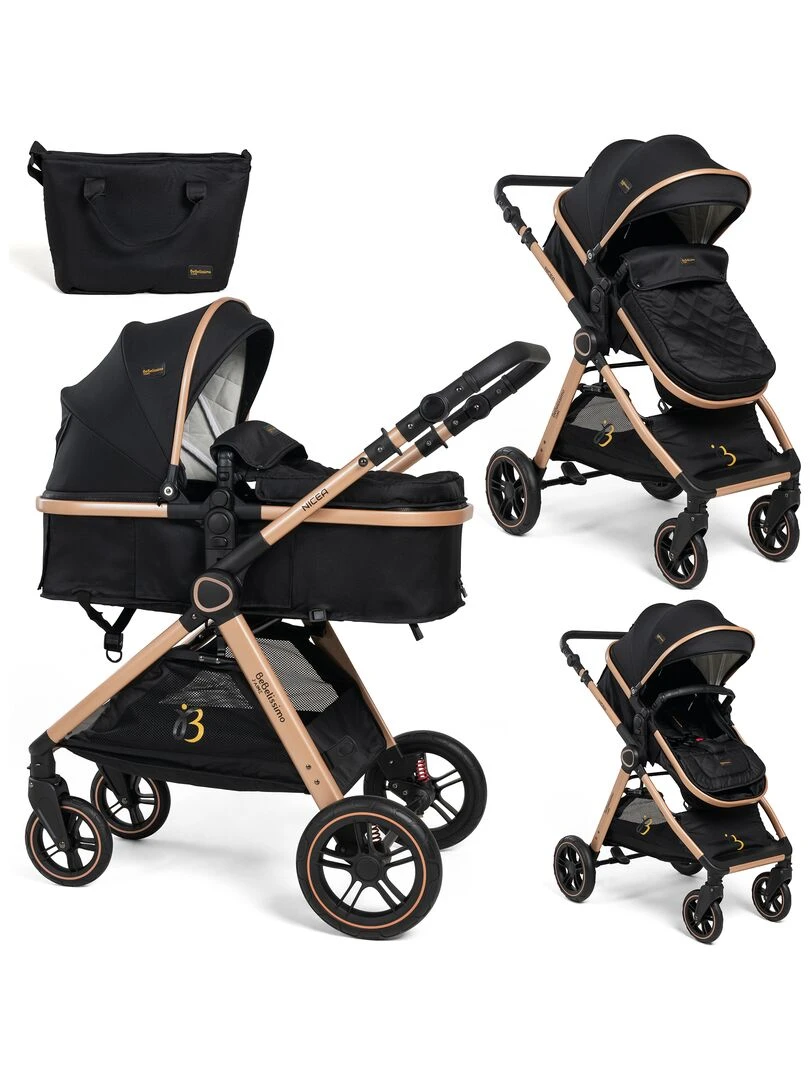 Bebelissimo Poussette transformable combinée convertible 2 en 1 poids 0 22kg Nicea noi Noir