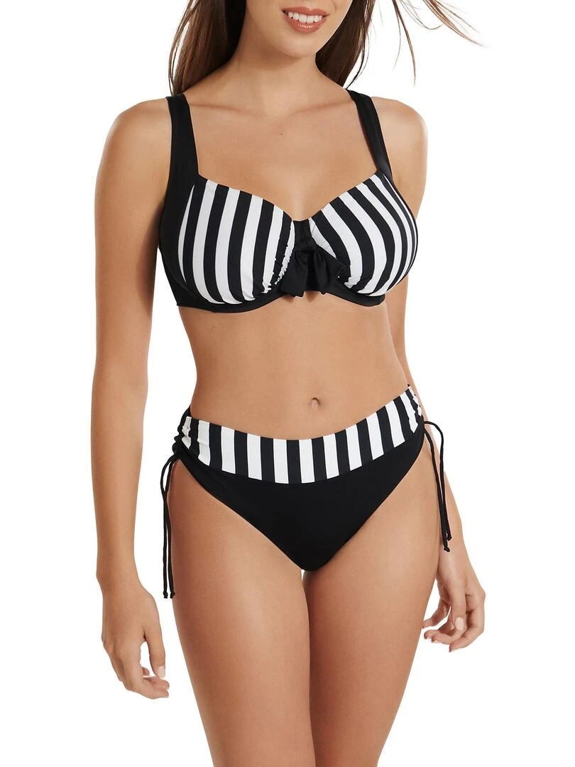 Bas maillot slip de bain taille haute côtés réglables Rhodes   Noir