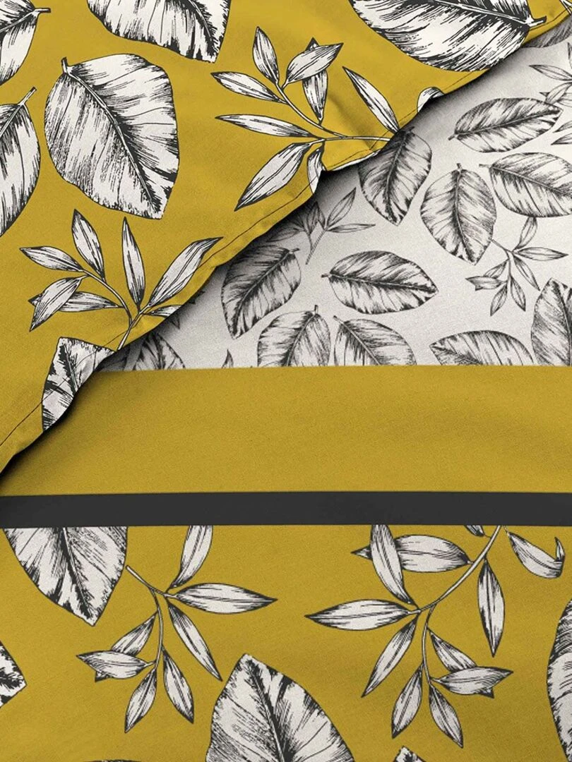 Housse de couette 260x240 + 2 taies Marjolaine ocre coton 52 fils Jaune