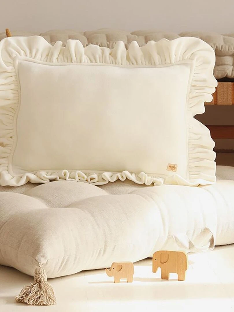 Coussin velours avec volant Blanc Blanc