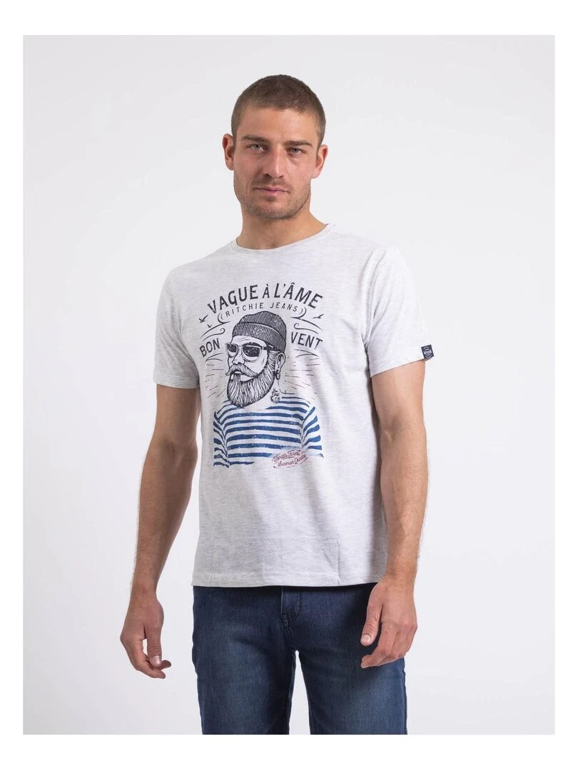 T shirt col rond pur coton NAPLE Gris