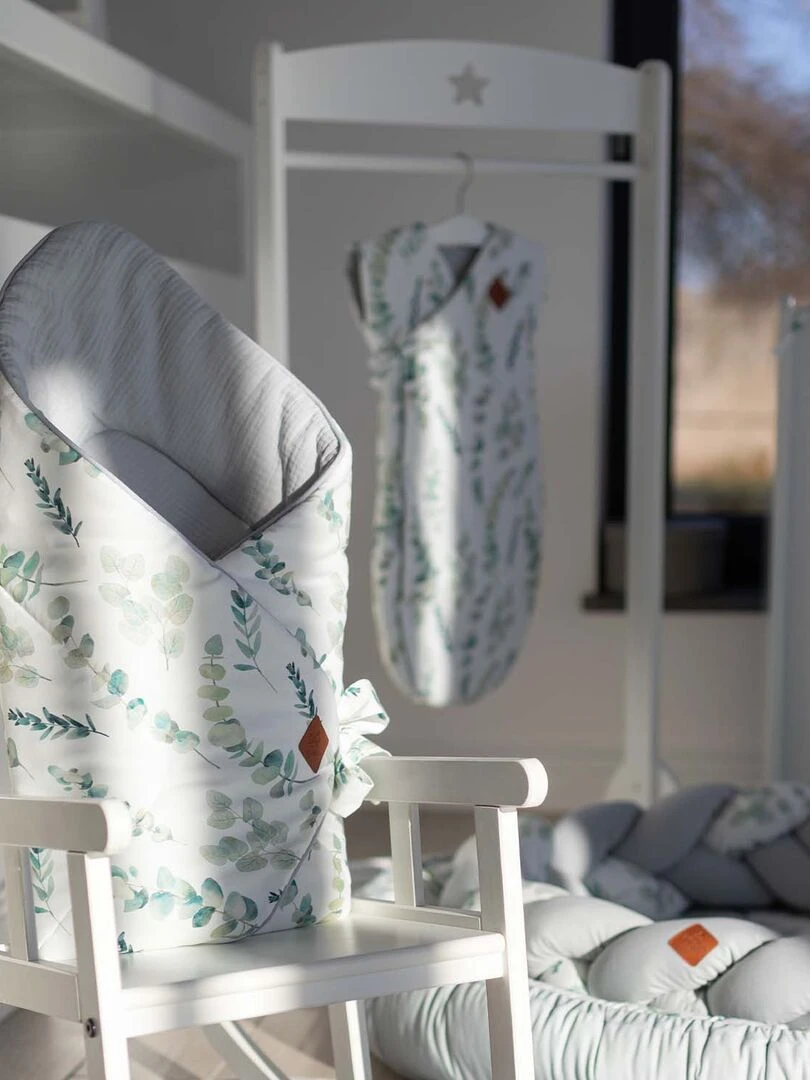 Coussin anti tête plate réversible en minky  Eucalyptus   Gris