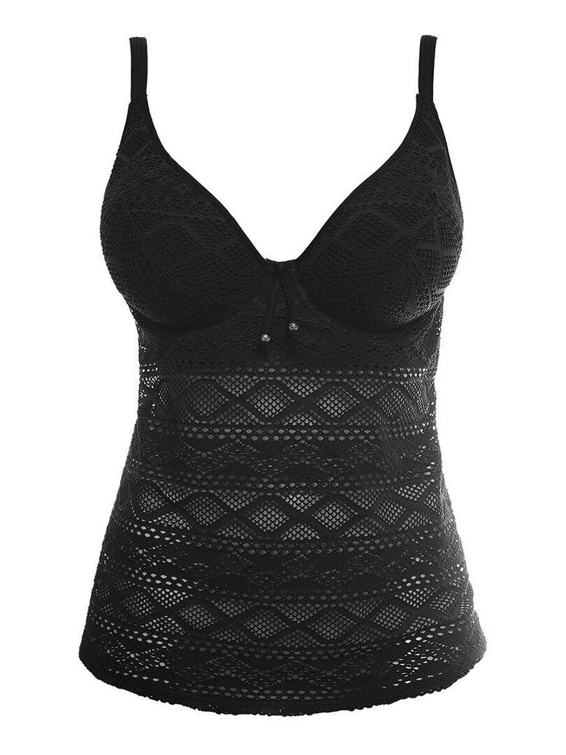 Haut de maillot tankini maille crochet à armatures Sundance   Noir