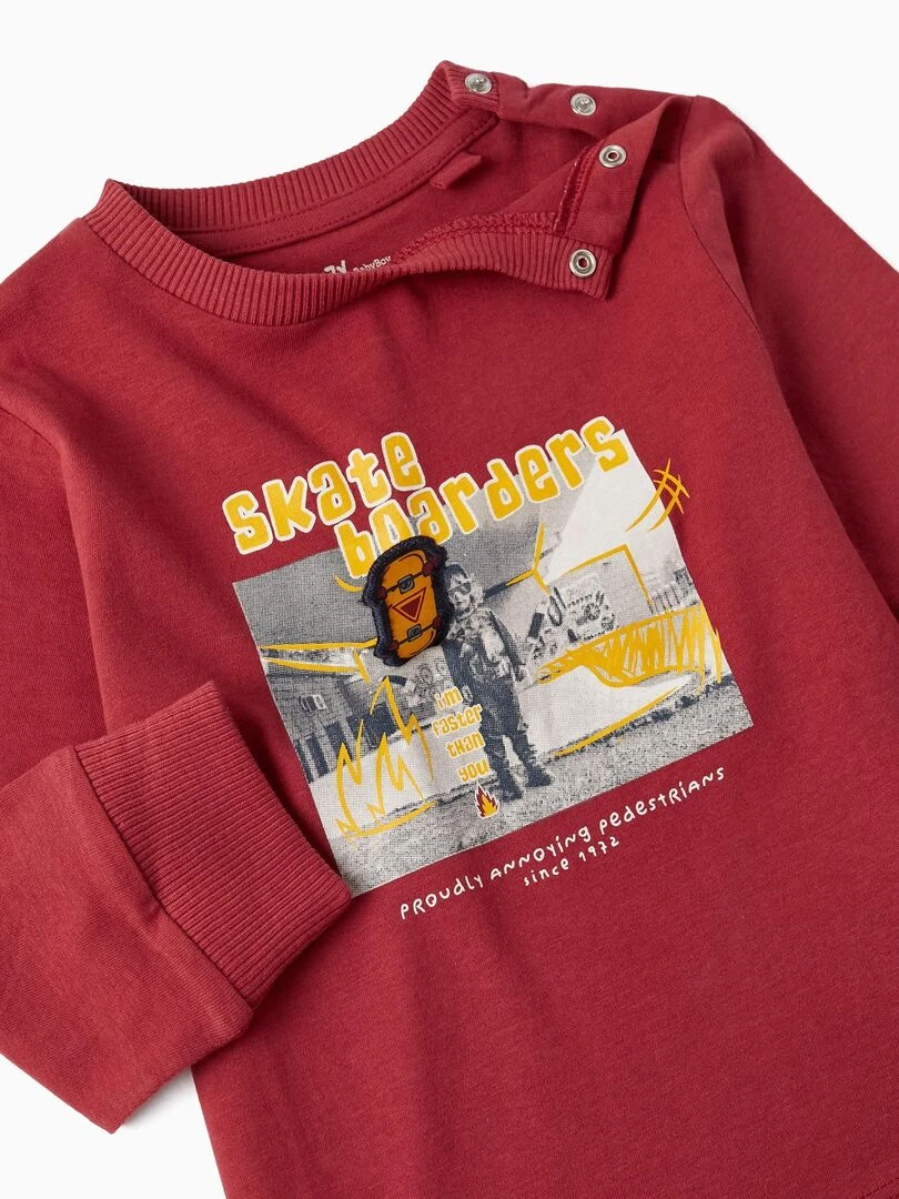 T shirt à manches longues SKATER'S CLUB   Rouge foncé