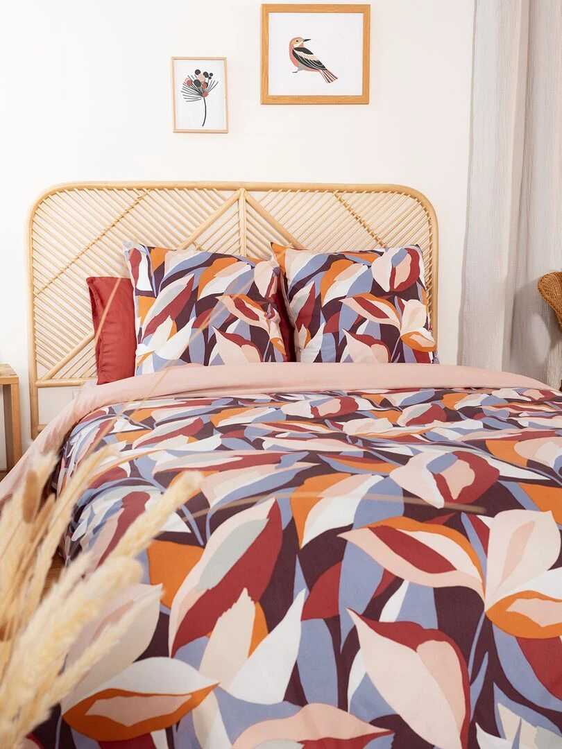 Parure de lit imprimé 2 personnes Beige/rouge
