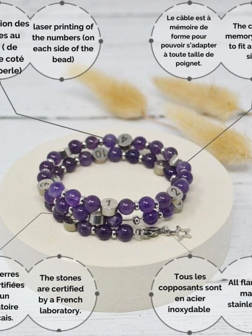 Bracelet d'allaitement   Améthyste Violette   Violet