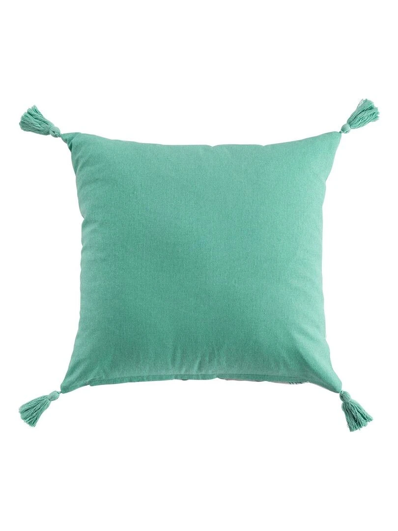 Coussin déhoussable pompons 45x45 cm Jardin Secret sauge coton   Vert
