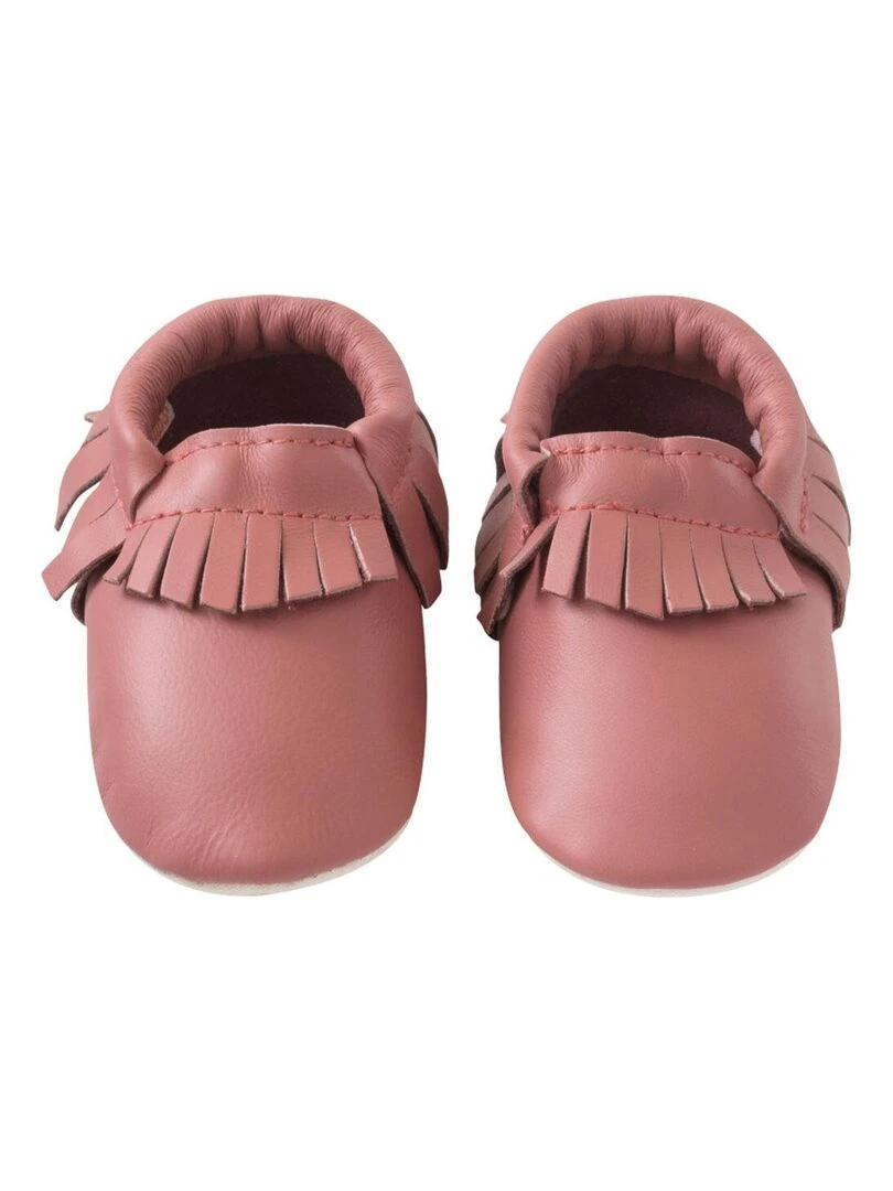 Chaussons cuir souple à franges rose velours Rose