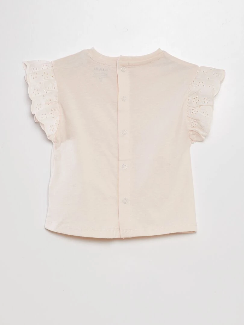 Tee shirt avec manches broderie anglaise Beige