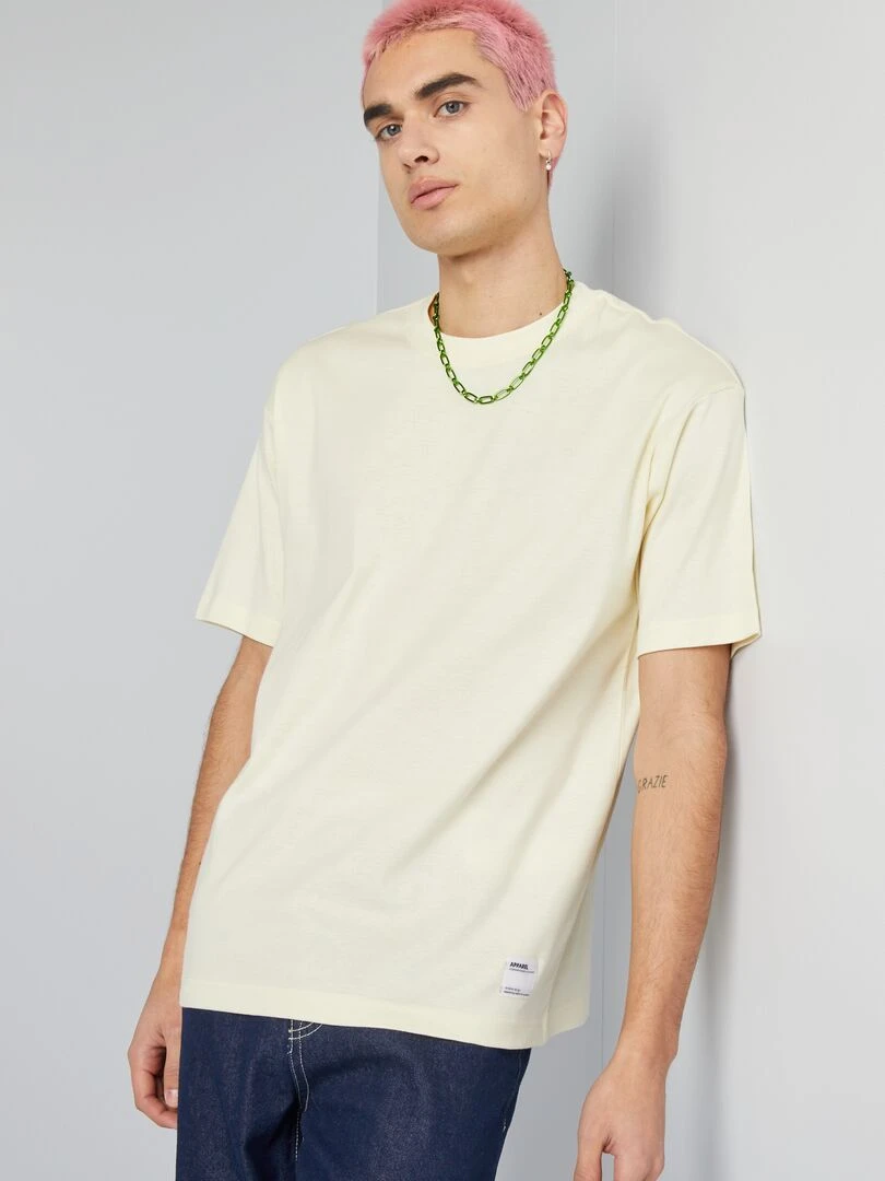 T shirt col rond en coton   Jaune