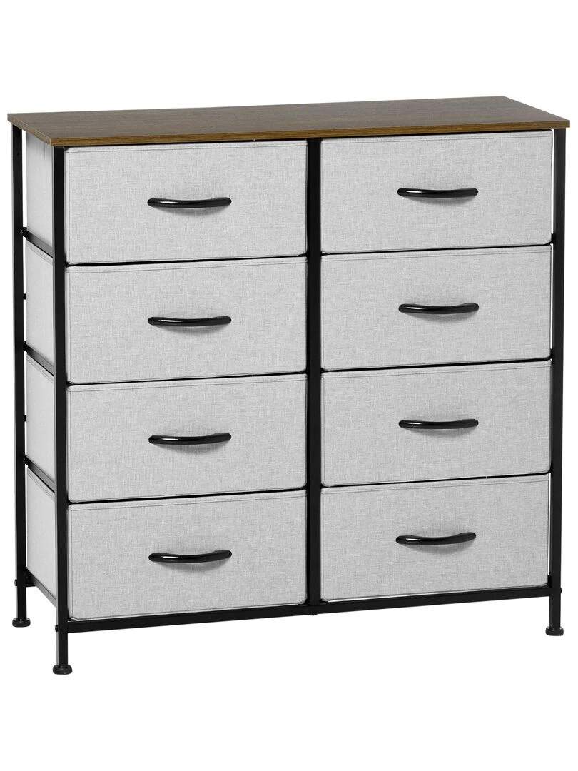 Commode 8 tiroirs pliables acier noir aspect bois non tissé gris Gris
