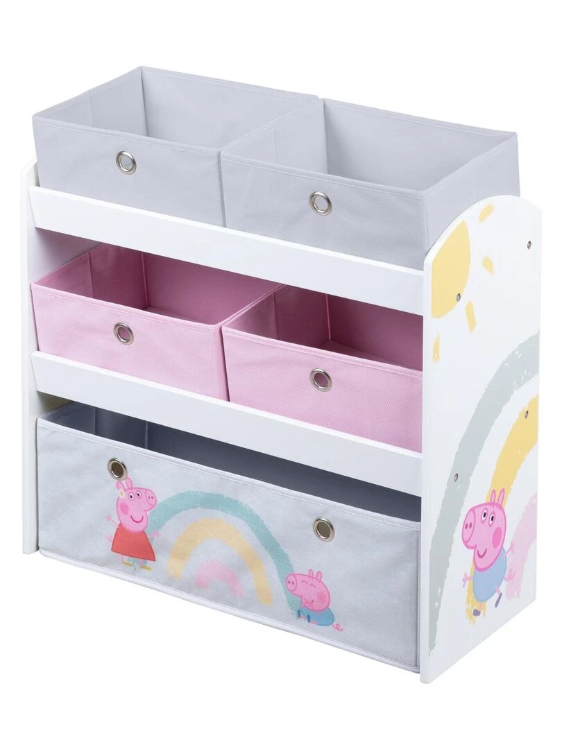ROBA Étagère de Rangement pour Jouets 'Peppa Pig' 5 Boîtes en Tissu Motif Cochon Rose Blanc Blanc Rose Gris