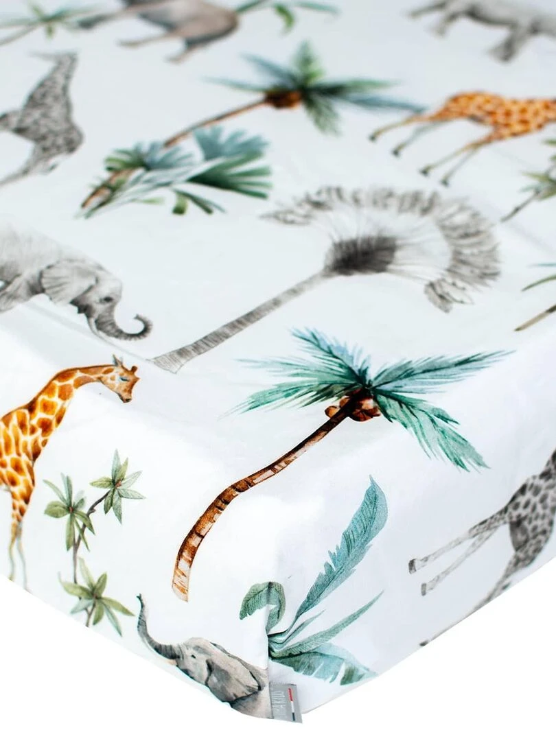 Drap housse en satin de coton Safari Multicolore
