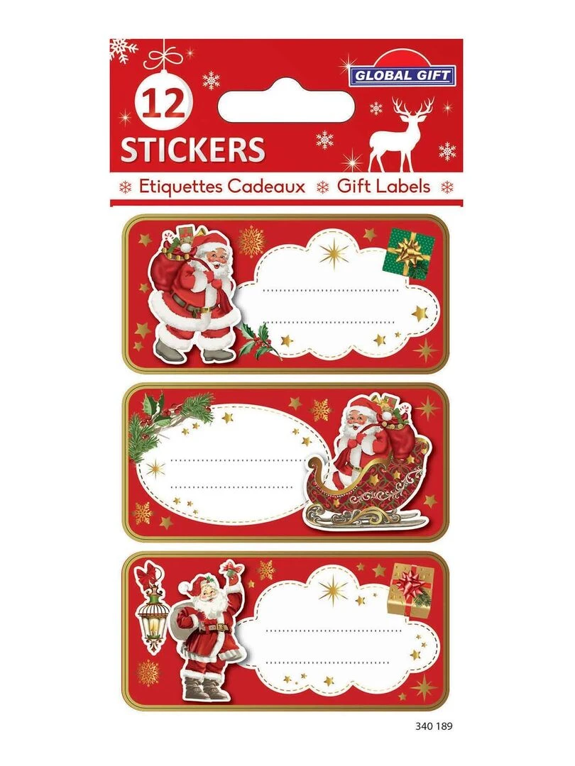 12 étiquettes adhésives de Noël Père Noël vintage avec dorures N/A