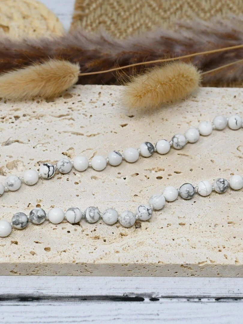 Collier Bébé Pierres naturelles : Magnésite & Howlite Blanc