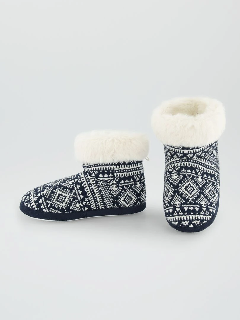 Chaussons bottines fourrées de Noël   Marine