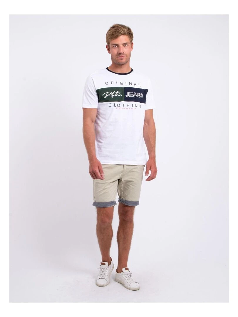 T shirt col rond pur coton NABARIST   Blanc