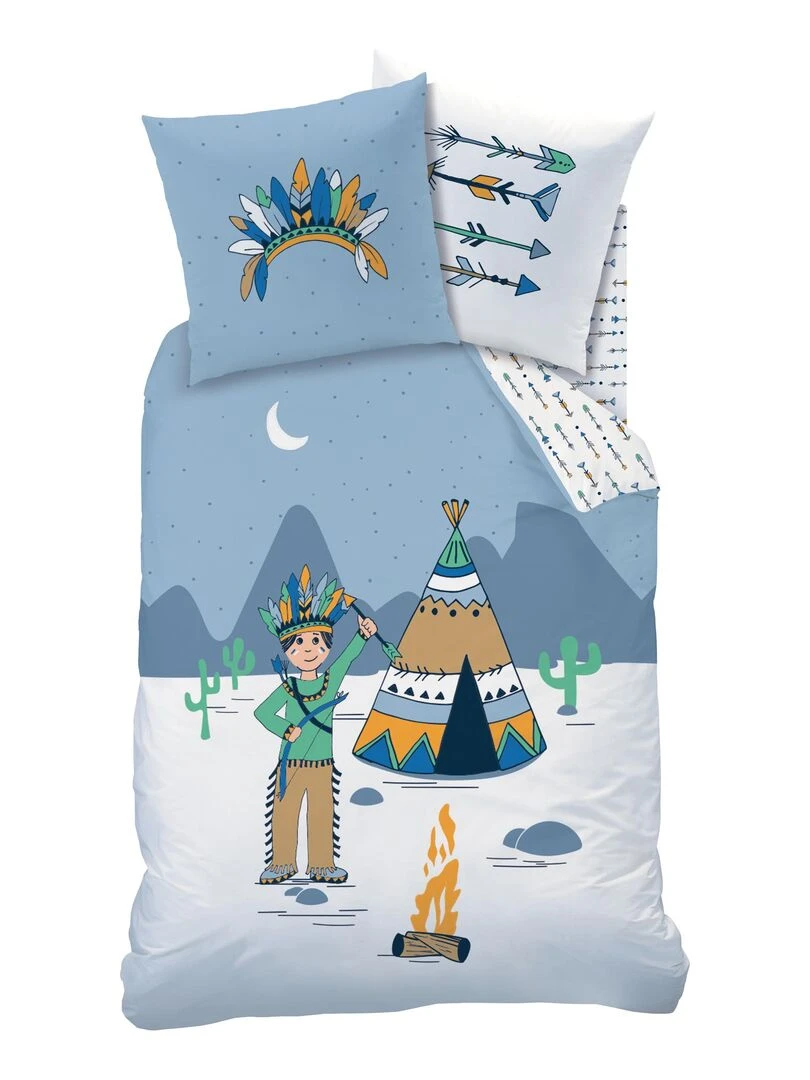 Parure de lit imprimée 100% coton  PETIT INDIEN   Bleu