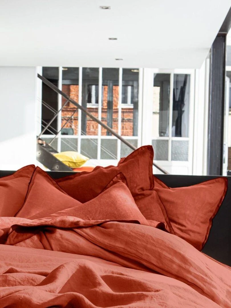 Housse de couette 100% Lin Lavé   Rouge